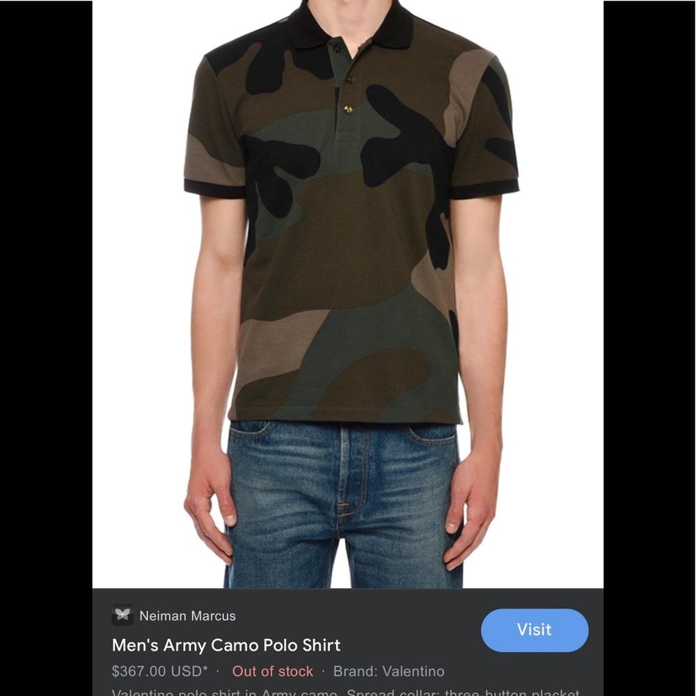 EUC Men’s X-Small Valentino Camouflage Short-sleeve Polo Shirt In Army Green